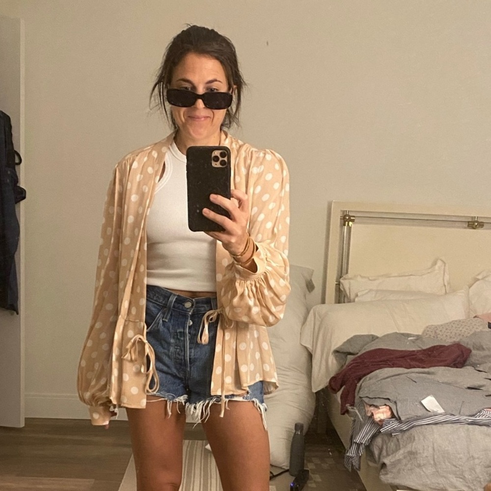 L’agence Cara Silk Polka Dot Wrap Blouse Size L